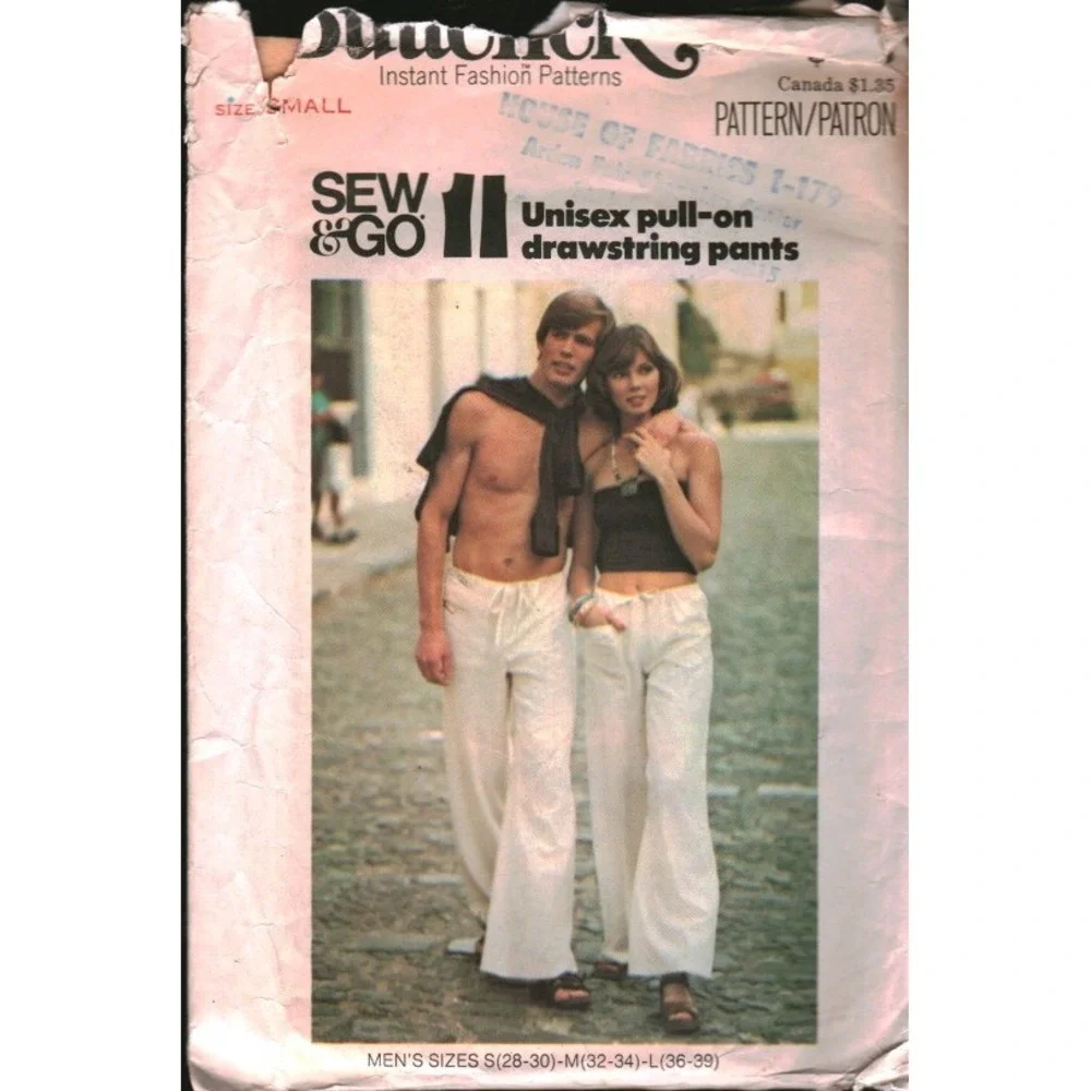 Vintage Butterick Sew & Go 4344 Drawstring Pants Sewing Pattern Size Small